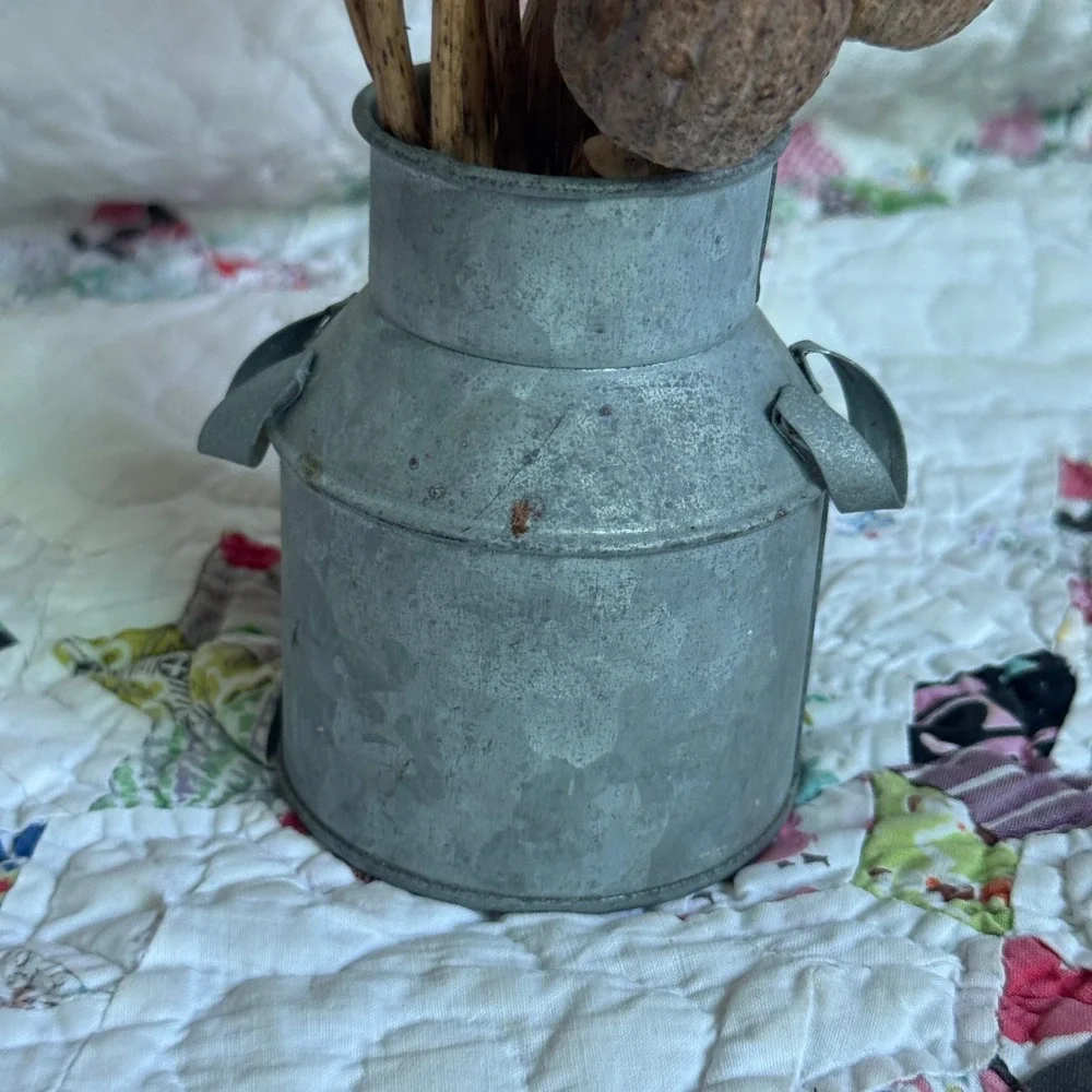 Rustic Dried Poppy Pod Arrangement in Galvanized Metal Milk Jug Farmhouse Decor